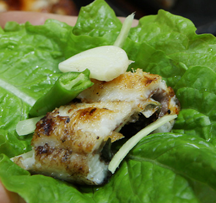 Salted and Grilled Freshwater Eel with Vegetable Wraps